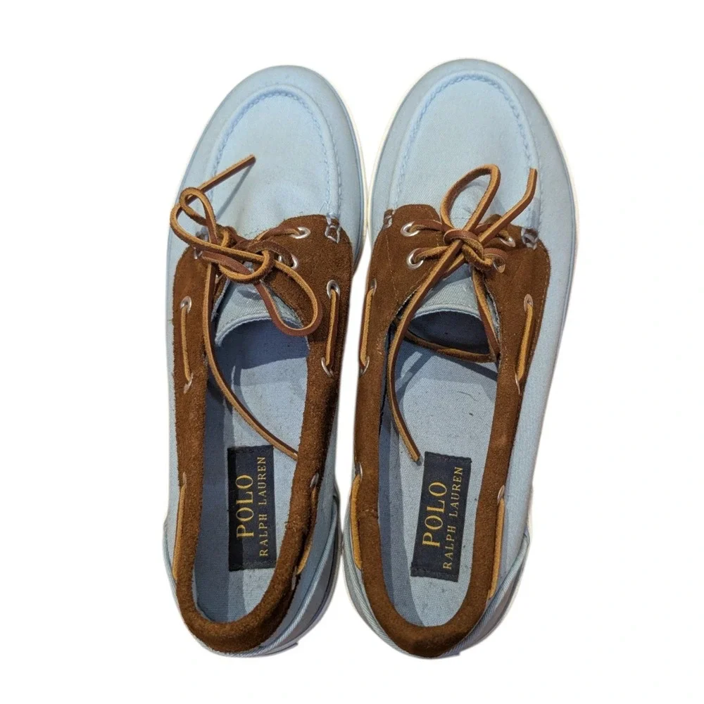 Polo Ralph Lauren Rylander Boat Shoes Mens 10D Blue Chino Canvas Suede Loafers
